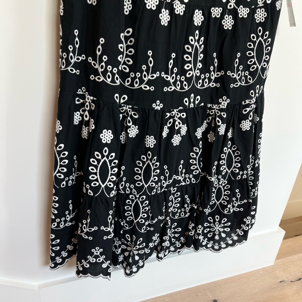 Karen Kane Eyelet Embroidered Sleeveless Tiered Cotton Dress Black and White XS - Picture 6 of 16